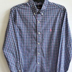 Ralph Lauren Blue Pink M Check Slim Fit Button Down Long Sleeve Preppy Pony